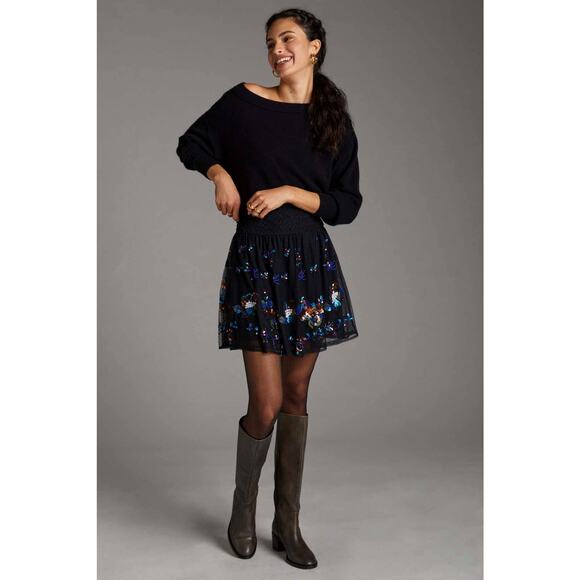 Anthropologie Sequined Tulle Mini Skirt - New Size Small - Picture 1 of 8